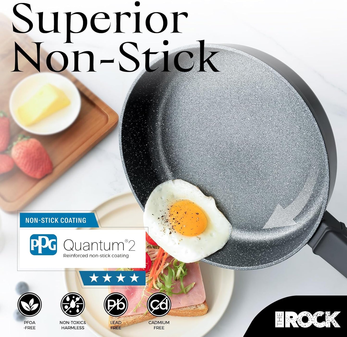 THE ROCK SOHO 11-Inch Non Stick Frying Pan with Lid – Nothing Sticks, Never Warps, Lasts Longer, Healthy Skillet with Heat-Resistant Handle, PFOA Free, Oven & Dishwasher Safe, Black