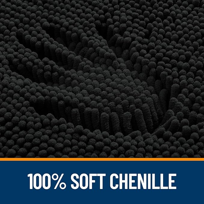 OLANLY Toilet Rugs U-Shaped 24x20, Extra Soft Absorbent Chenille Contour Bathroom Rugs for Toilet, Dry Quickly, Machine Washable, Non-Slip Bath Mat, Black