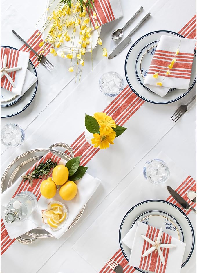 Solino Home Linen Table Runner 48 Inches - 100% Pure Linen Red and White Farmhouse Table Runner 14 x 48 Inch Ideal for Dresser and Coffee Tables - Christmas, Holiday, Winter, New Year