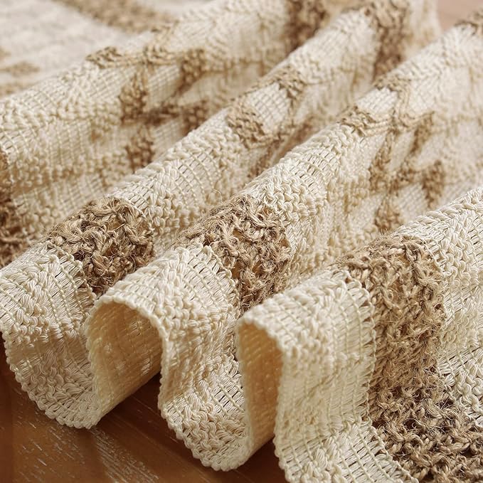Niviy Boho Table Runner with Tassels 12 x 90 Inches Long, Cream & Brown Rustic Farmhouse Table Runner with Tassels for Home Kitchen Holiday Party and Wedding Decor Runner