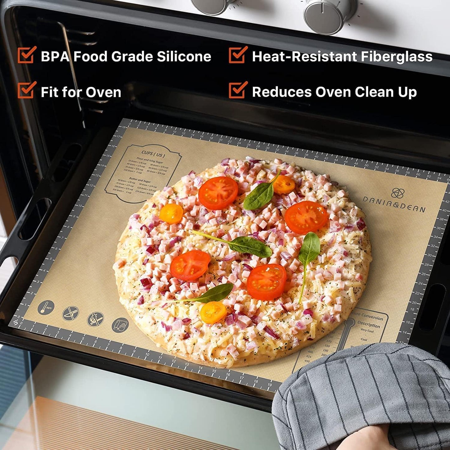 Baking Mat, 26" x 16" Large Silicone Non-slip Baking Pastry Mat with Measurement, Non Stick Silicone Mats for Kitchen Counter, Fondant Mat, Counter Mat, Dough Rolling Mat, Oven Liner, Pie Crust Mat