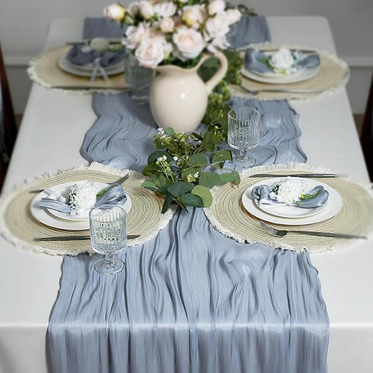 Leetaltree Dazzle Table Runner-Luxury Scarf Table Runner 120 Inch 10FT - Liquid Silk Shine, Elegant Gift Set with Card for Wedding, Christmas, Baby Shower,Holiday & Home Decor (Grayish Blue, 1 Pack)