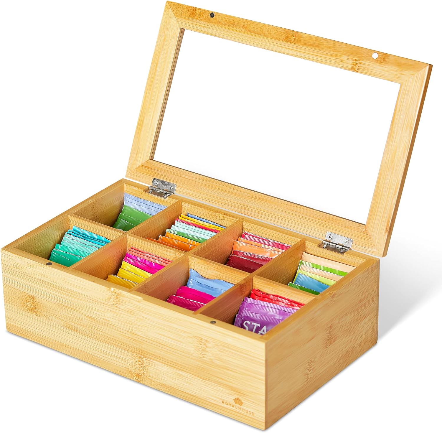 RoyalHouse Big Natural Bamboo Tea Storage Organizer