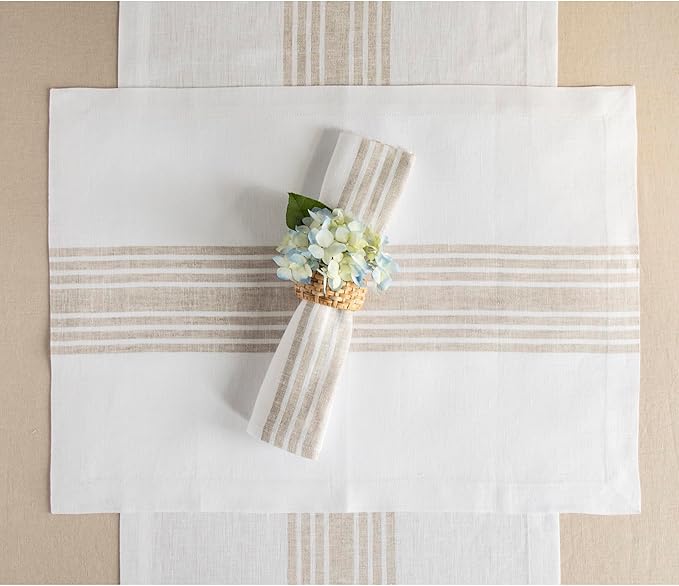 Solino Home Linen Table Runner 156 Inches Long - 100% Pure Linen Natural and White Farmhouse Table Runner 14 x 156 Inch for Dining