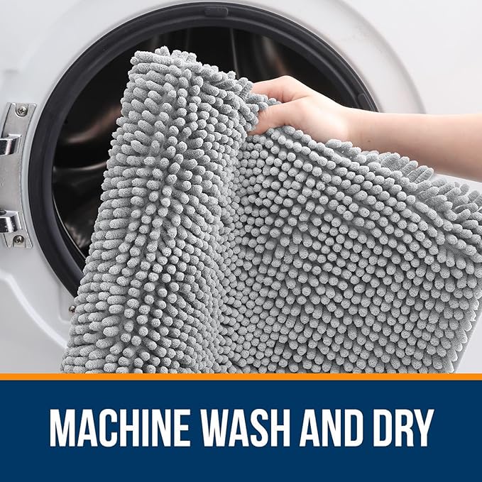 OLANLY Bathroom Rugs 70x24, Extra Soft Absorbent Chenille Bath Rugs, Rubber Backing Quick Dry, Machine Washable Bath Mats for Bathroom Floor, Tub and Shower, Home Decor Accessories, Light Grey