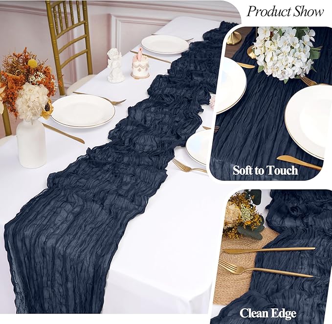 20 Pack Cheesecloth Table Runner Navy Blue, Rustic Boho Gauze Fabric Table Runner Romantic Table Runner For Wedding, Festival, Birthday, Anniversary, Dinner and Outdoor Events (17.7 x 108 inch)