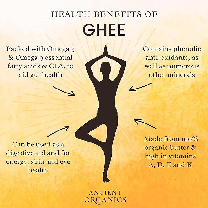 Ancient Organics Ghee - Organic Grass Fed Ghee Butter, Gluten Free, Clarified Butter, Vitamins & Omegas, Lactose Reduced, Kosher, USDA Certified - 28 Oz (Pack of 3)