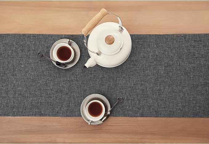 Solino Home Linen Table Runner 36 Inches - 100% Pure Linen Charcoal Grey Table Runner 14 x 36 Inch Ideal for Dresser and Coffee Tables - Athena - Winter