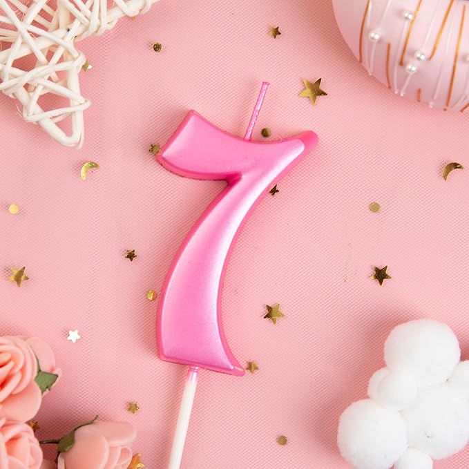 PHD CAKE 2.76 Inch Elegant Pink 7 Number Birthday Candles, Pink Number Candles, Cake Number Candles, Party Celebration
