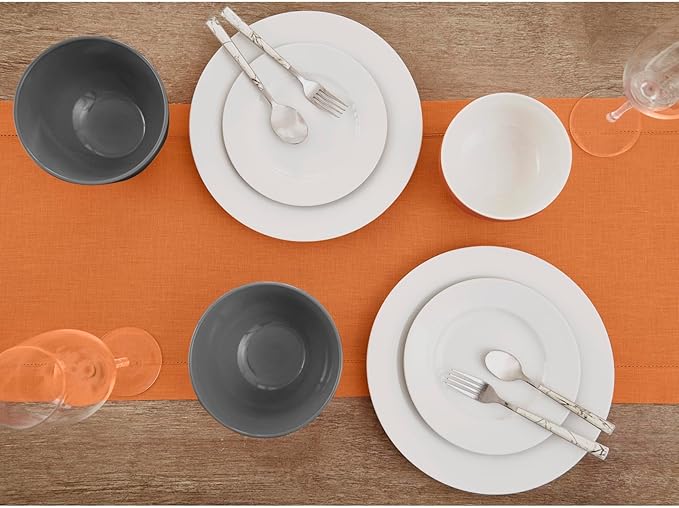 Solino Home Linen Pumpkin Hemstitch Table Runner 36 Inches - 100% Pure Linen Small Table Runner 14 x 36 Inch Ideal for Dresser and Coffee Tables - Classic Hemstitch - Holiday