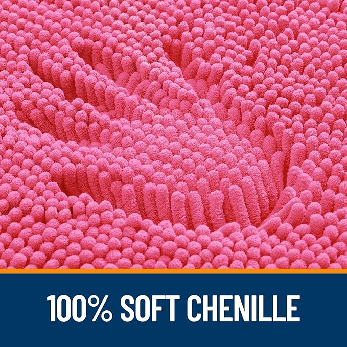 OLANLY Bathroom Rugs 40x32, Extra Soft Absorbent Chenille Bath Rugs, Rubber Backing Quick Dry, Machine Washable Bath Mats for Bathroom Floor, Tub and Shower, Home Decor Accessories, Hot Pink