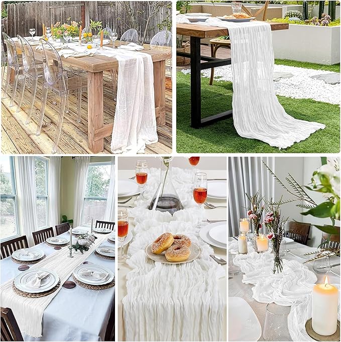6 Pack White Cheesecloth Table Runner, 10FT Long Boho Gauze White Table Runner, 35x120 Inch Rustic Sheer Runners for Wedding Bridal Baby Shower Birthday Party Table Decor