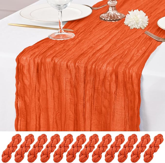 12 Pack Orange Fall Table Runner 10Ft Cheesecloth Table Runner Rustic Gauze Table Runners Romantic Long Sheer Fabric Cheese Cloth Table Runners for Wedding Party Bridal Baby Shower