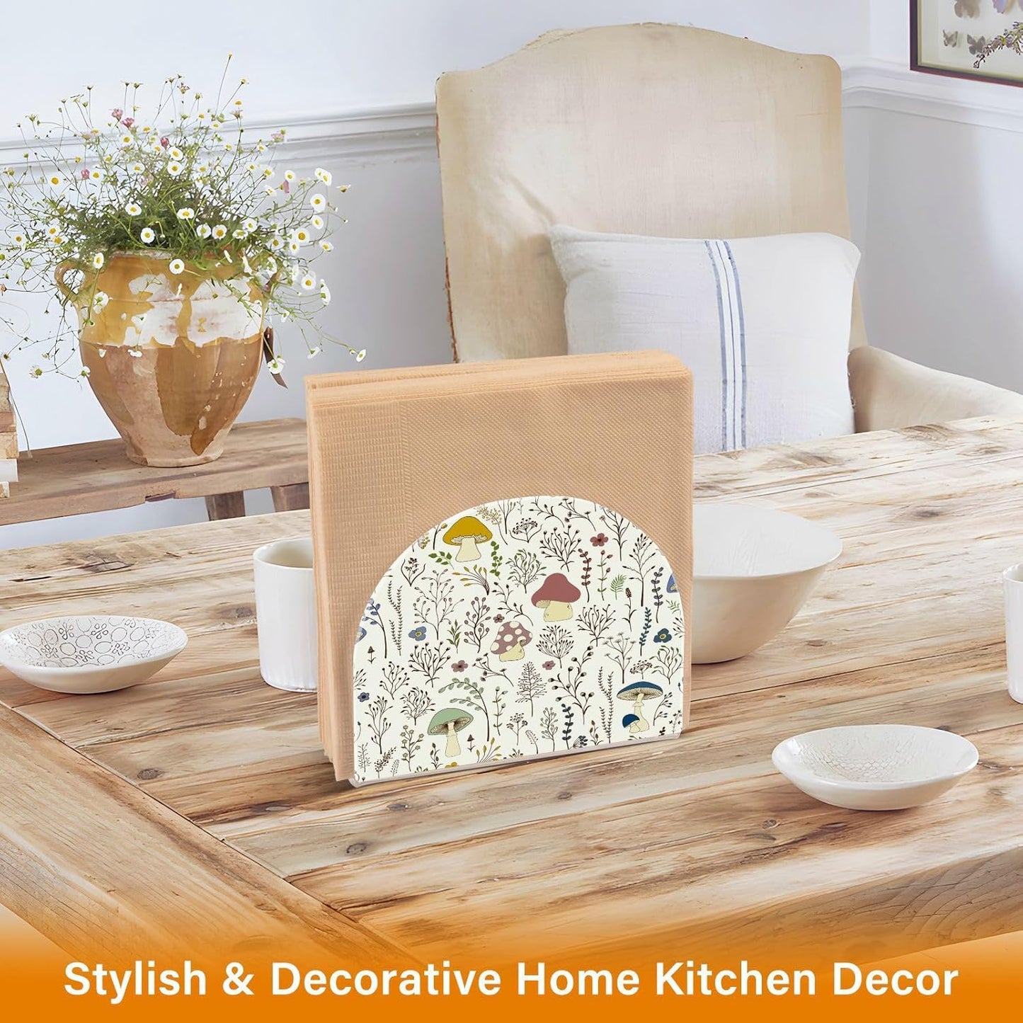 Cute Mushroom Wild Plant Napkin Holder for Table Paper Napkins Holder Acrylic Tissue Dispenser Kitchen Dining Room Bathroom Party Car Decor