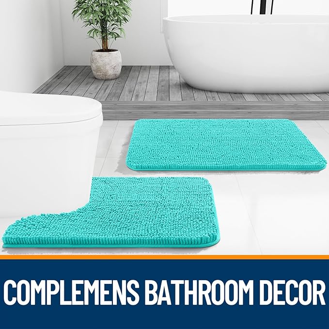 OLANLY Bathroom Rugs 70x46, Extra Soft Absorbent Chenille Bath Rugs, Rubber Backing Quick Dry, Machine Washable Bath Mats for Bathroom Floor, Tub and Shower, Home Decor Accessories, Teal