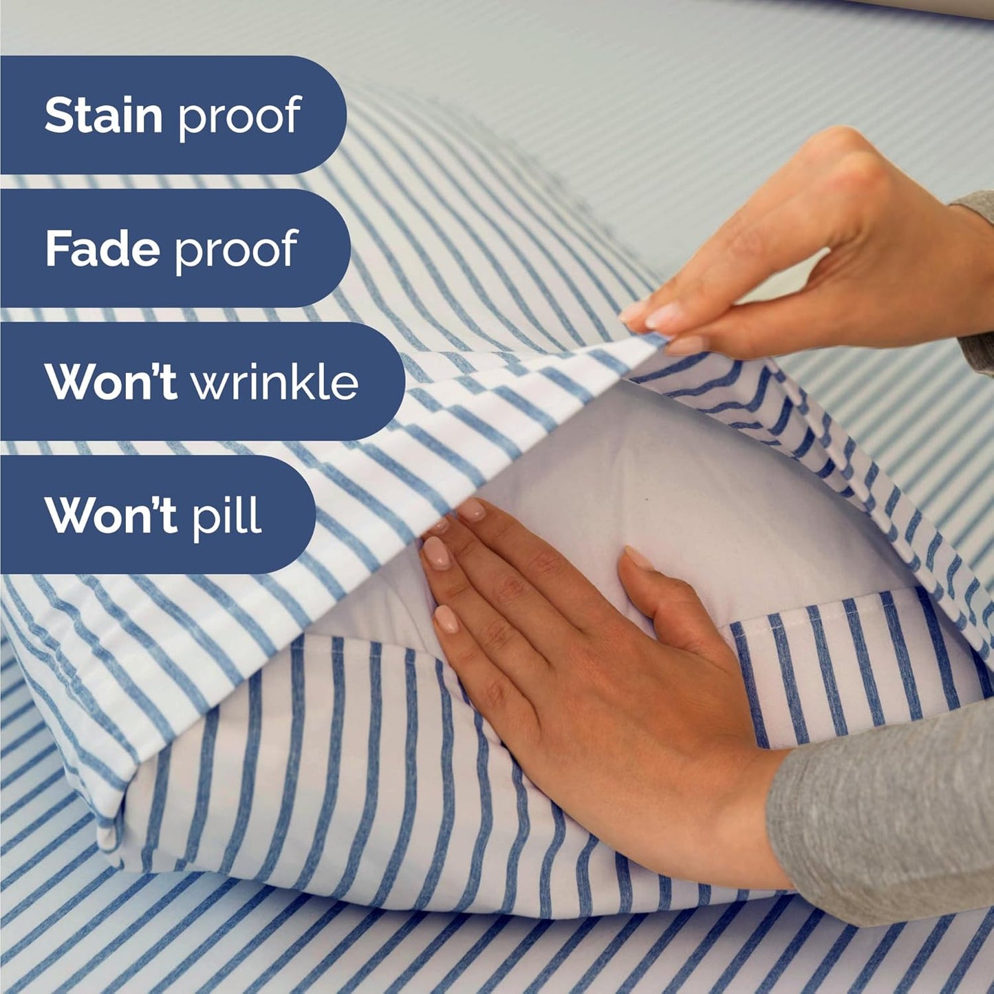 Twin Size 3 Piece Sheet Set - Comfy Breathable & Cooling Bed Sheets Set - Hotel Luxury Bedding for Women, Men, Kids, Teens, Boys & Girls - Deep Pockets, Soft, Wrinkle Free - Oeko-Tex - Blue Stripes 2