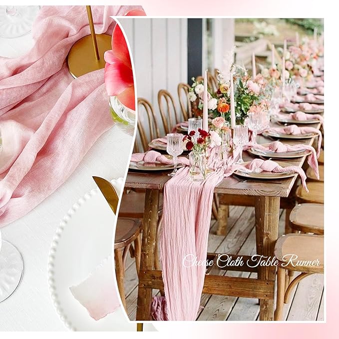 Aktor 6 Pack Pink Cheesecloth Table Runner 10Ft Gauze Table Runner Boho Semi Sheer Cheese Cloth Fabric Runners for Wedding Birthday Baby Shower Party Table Decoration（Pink）