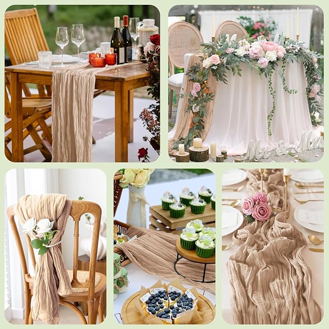Wokceer Cheesecloth Table Runner 6Pack 10FT Nude Brown Boho Gauze Cheese Cloth Table Runner for Party Long Rustic Sheer Table Runners for Baby Bridal Shower Wedding Easter Table Decor