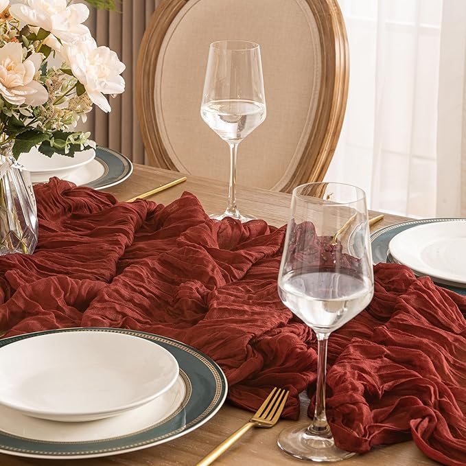 Leetaltree 10 Pack Terracotta Cheesecloth Table Runner, 35x120 Inch Boho Rustic Cheese Cloth Table Runner, Decorative Table Runners for Bridal Baby Shower Decorations or Wedding Table Decorations