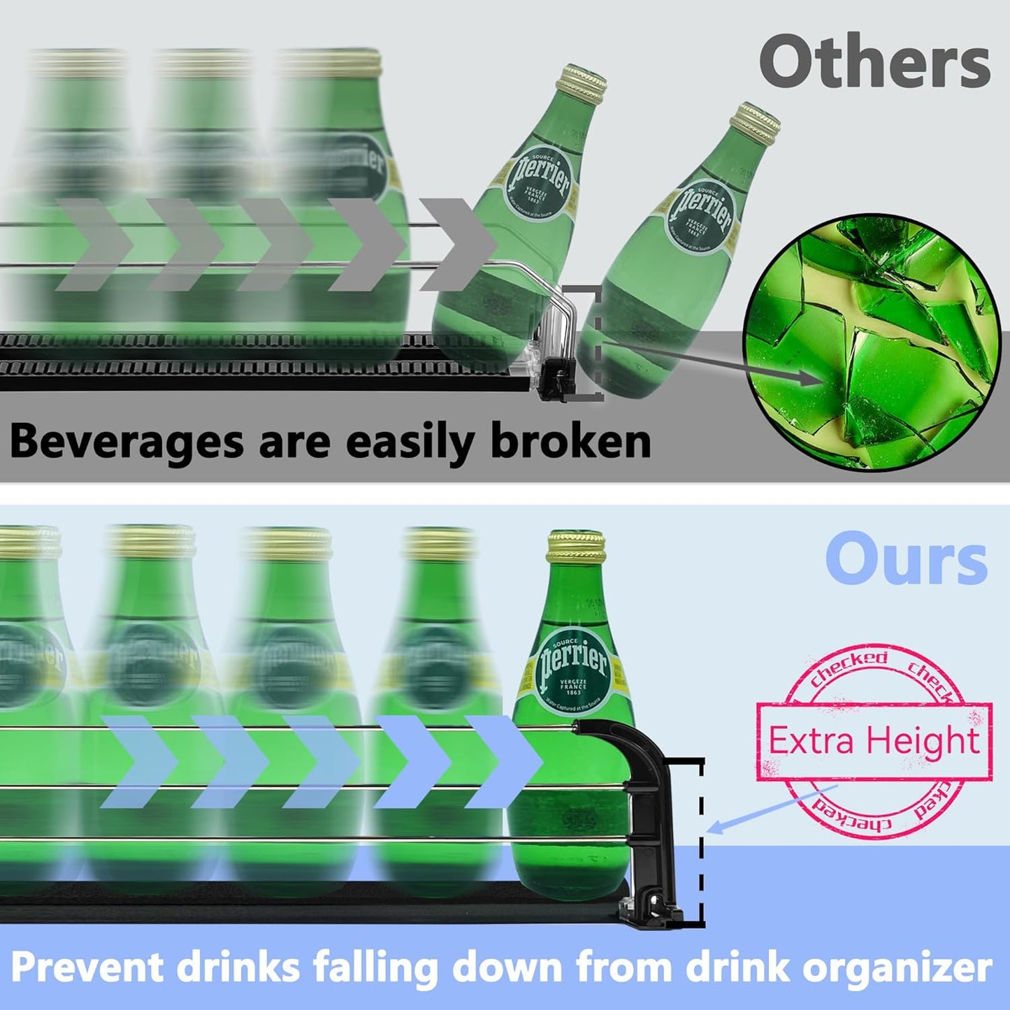 Drink Organizer for Fridge, Soda Can Organizer for Fridge, Self-Pushing Glide Drink Dispenser for Refrigerator-Holds up to 25 Cans Black (5 Rows)