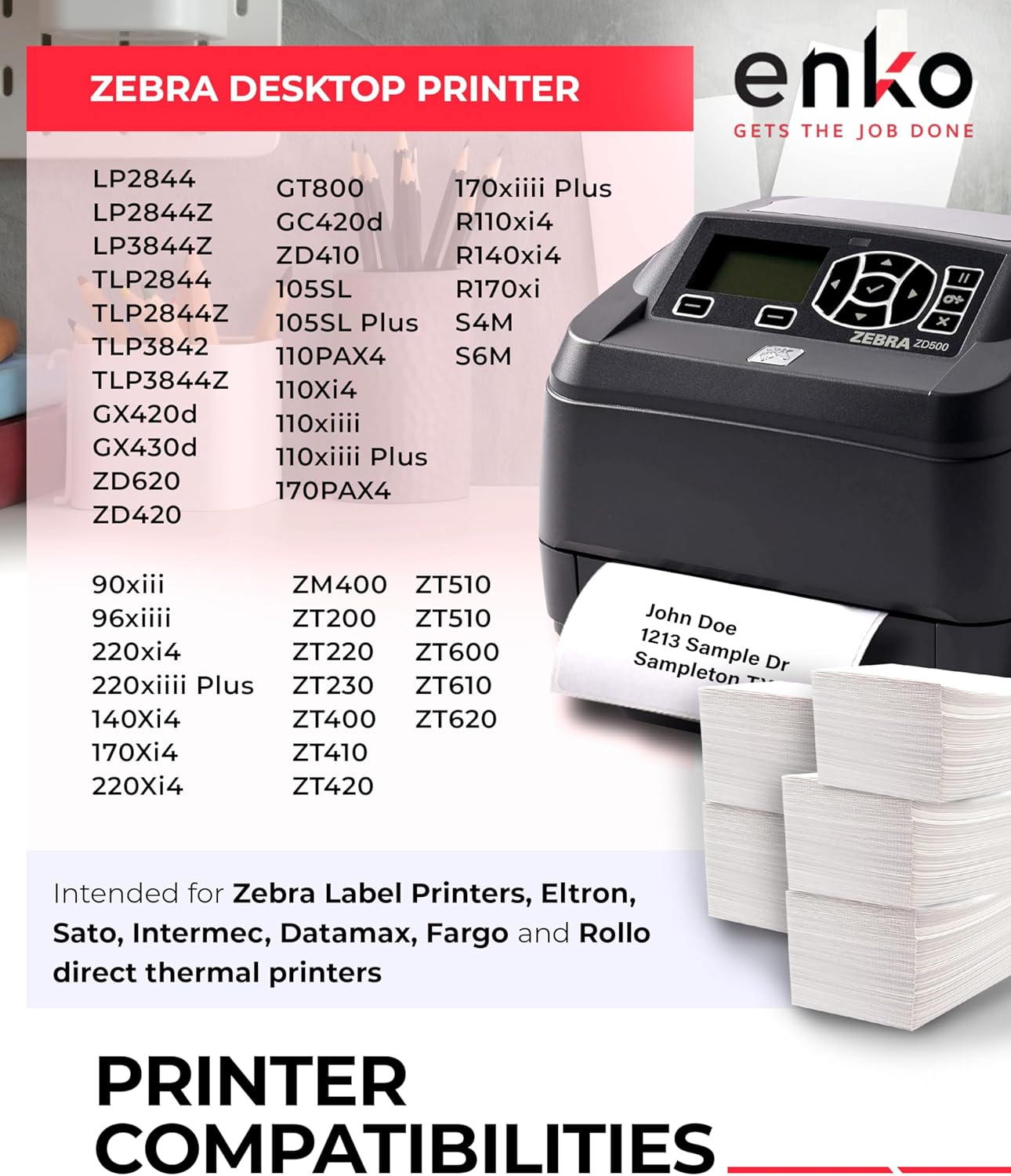 enKo Products - 4" x 6" Fanfold Direct Thermal Labels - White Shipping Labels, Perforated, Permanent Adhesive for Rollo, Zebra Printers (4 Stack, 2000 Labels) 500 Labels/Stack - Commercial Grade