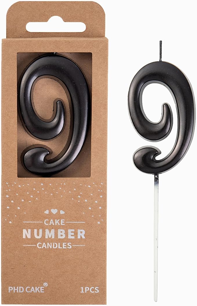 PHD Elegant Black 2.76 Inch 9 Number Birthday Candles for Party Celebration