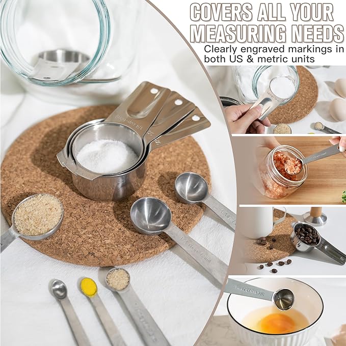 30PCS Mixing Bowls with Lids Set, Stainless Steel Nesting Bowls with Graters, Non-Slip Silicone Bottom, Large Khaki Bowls 7QT to 1QT & 21 Measuring Cups and Spoons Great for Mixing, Baking, Serving