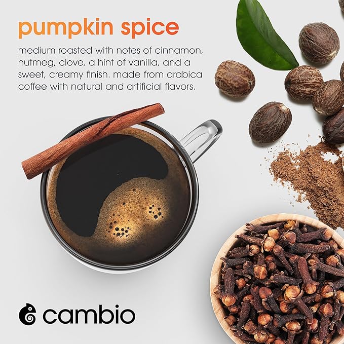 CAMBIO ROASTERS Pumpkin Spice Coffee Pods – Small Batch Medium Roast 100% Arabica Coffee Pod, Recyclable in Aluminum Pods – Keurig-Compatible, 60-Count