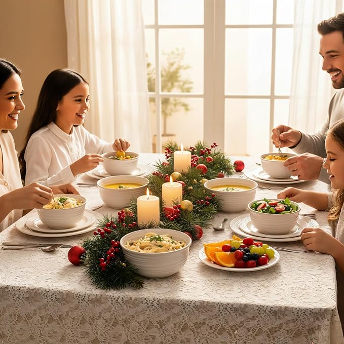 Soup Bowls, 20 Ounce Deep Ceramic Cereal Bowls for Kitchen Home, Serving Bowls Set of 6 Perfect for Oatmeal Rice Pasta Salad Dessert Breakfast, Microwave & Dishwasher Safe Durable, White