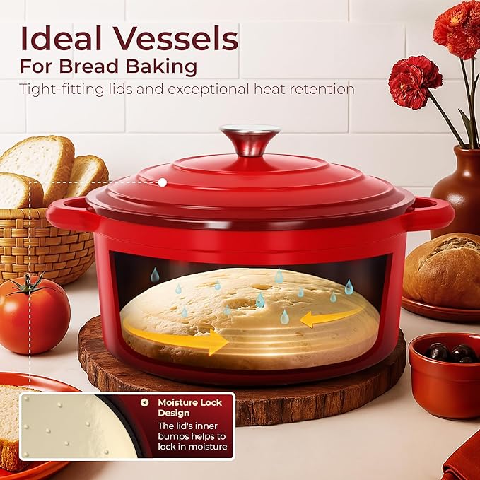 Kitchen Academy Enameled Cast Iron Cookware Sets - 7Pcs Pots and Pans Set Non Stick & Non Toxic, Induction Dutch Oven Set, PFOA&PFAS Free