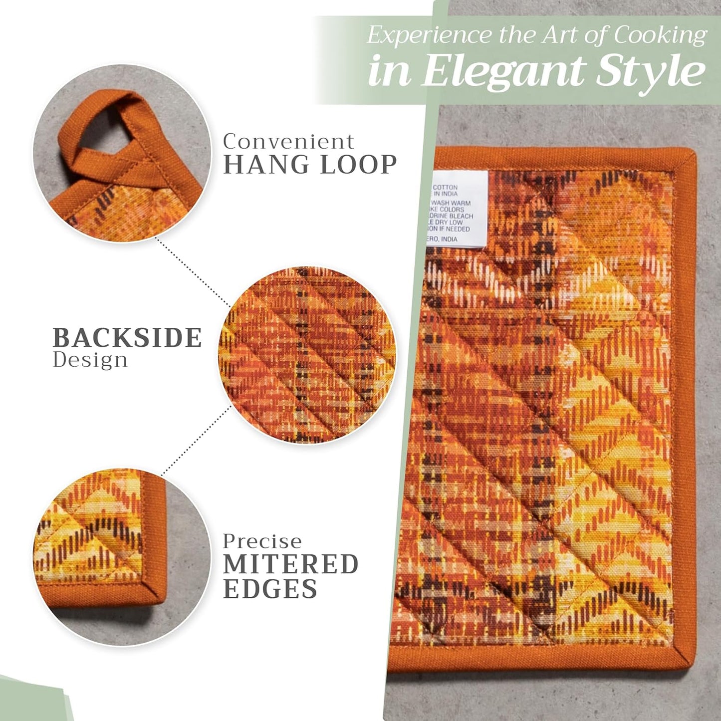 Maison d' Hermine Pot Holder 100% Cotton Potholder Heat Resistant (8"x8") with Loop Hot Pads for Gifts, Kitchen, Baking, Chef, Barbeque & Microwave, Thanksgiving Tartan - Thanksgiving/Christmas