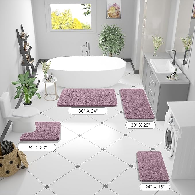 OLANLY Bathroom Rugs 44x24, Extra Soft Absorbent Chenille Bath Rugs, Rubber Backing Quick Dry, Machine Washable Bath Mats for Bathroom Floor, Tub and Shower, Home Decor Accessories, Deep Plum