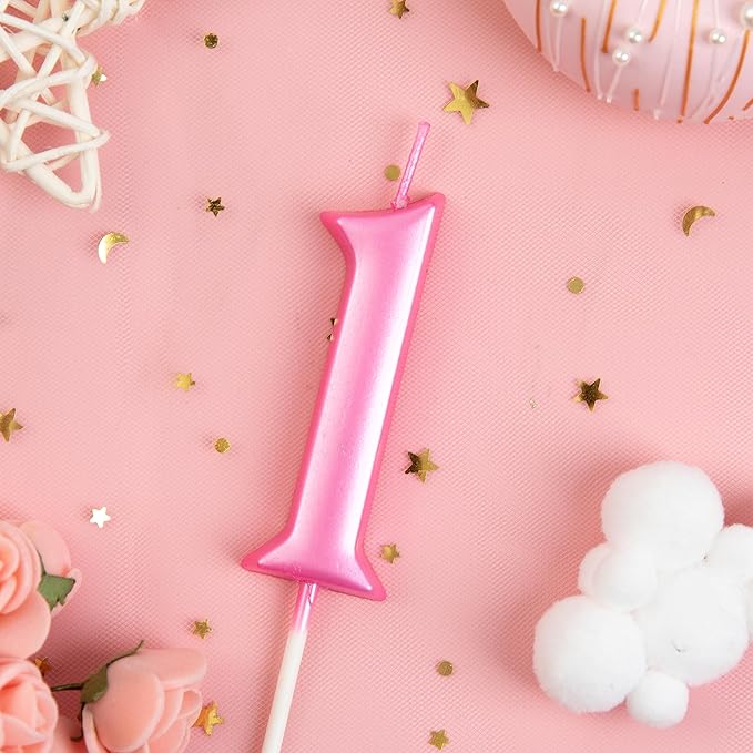 PHD CAKE 2.76 Inch Elegant Pink 1 Number Birthday Candles, Pink Number Candles, Cake Number Candles, Party Celebration