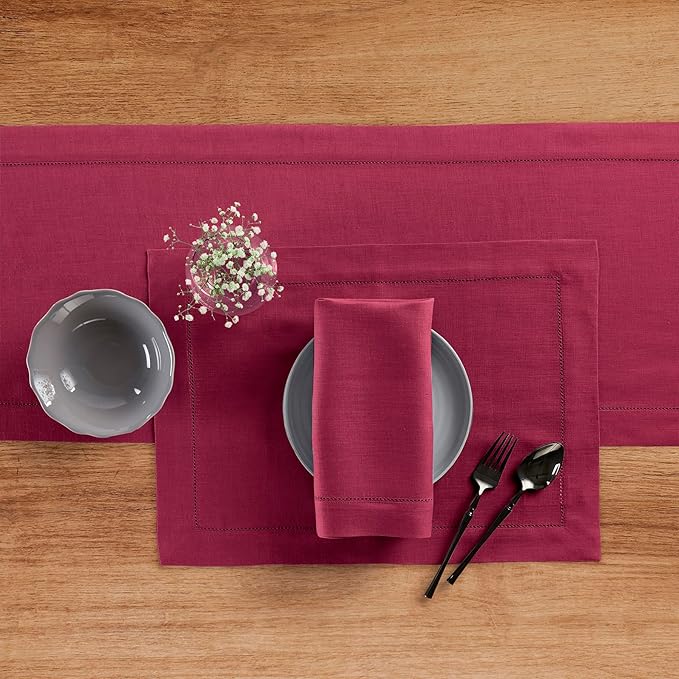 Solino Home Linen Beet Table Runner 90 Inches Long - 100% Pure Linen Hemstitch 14 x 90 Inch Table Runner for Dining, Christmas, Holiday, Winter, New Year - Classic Hemstitch