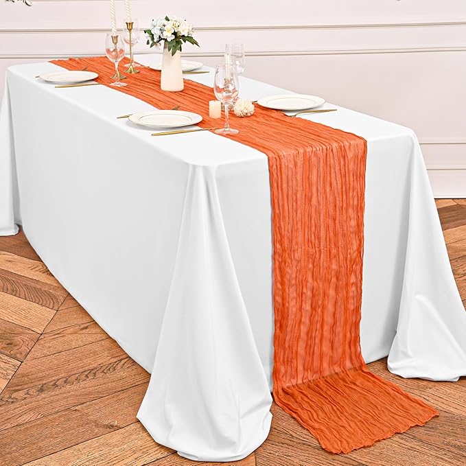 12 Pack Orange Fall Table Runner 10Ft Cheesecloth Table Runner Rustic Gauze Table Runners Romantic Long Sheer Fabric Cheese Cloth Table Runners for Wedding Party Bridal Baby Shower