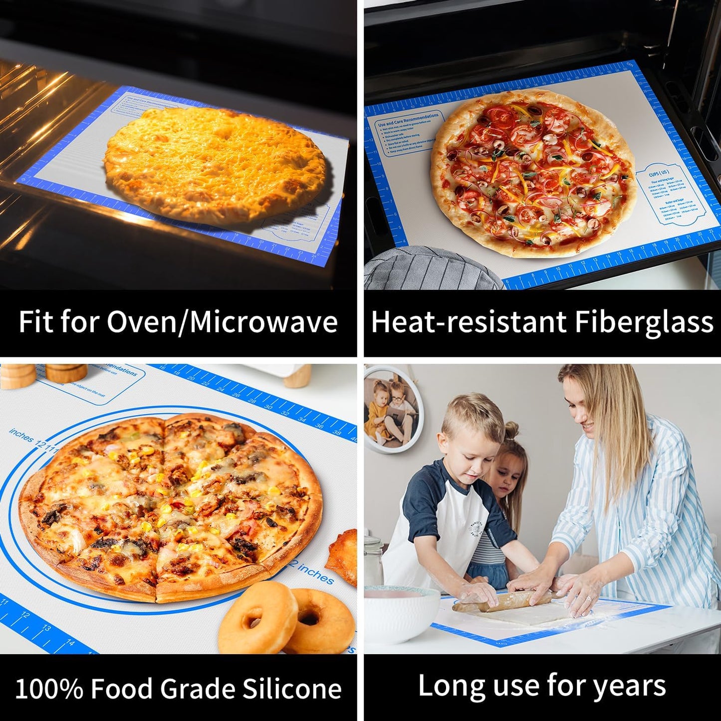 Pastrty Mat for Dough Rolling, Silicone Baking Mat with Measurement, Fondant Mat for Making Cookies Macarons Bread Pizza Oven Mat, Silicone Mat for Baking