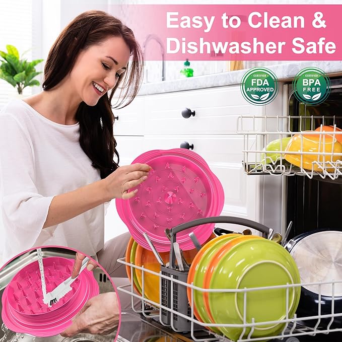 Chicken Shredder Large Chicken Breast Shredder Tool Twist with Brush&Fork, Visible Meat Shredder Machine, Anti-Slip Strip, Ergonomic Handle, BPA Free, Pork Beef Chicken(Hot Pink)