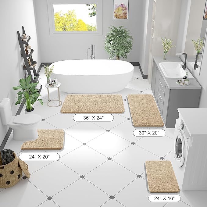 OLANLY Toilet Rugs U-Shaped 24x20, Extra Soft Absorbent Chenille Contour Bathroom Rugs, Dry Quickly, Machine Washable, Non-Slip Bath Mat for Toilet Base, Beige
