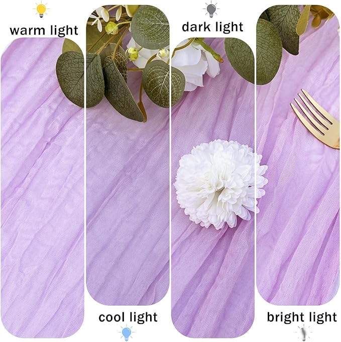 12 Pack Lavender Cheesecloth Table Runner 22x120 Inch-Naturally Dyed Colors Sheer Gauze Ivory Cheese Cloth Wedding Table Runner,Rustic Boho Crinkle Fabric, Reception, Bridal Shower