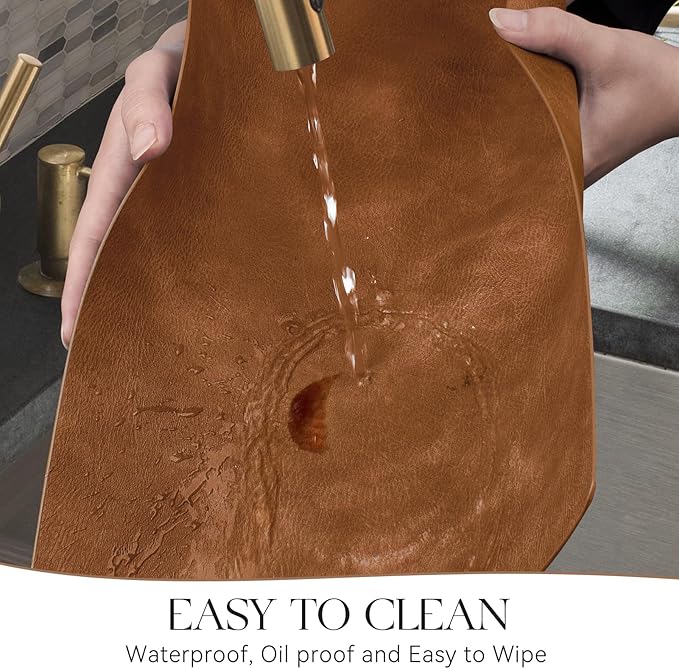 MOSAYT Vinyl Placemats Set of 6-12 x 17 Inch - Practical Gift, Winter Faux Leather 100% Waterproof Wipeable PU Place Mats, Heat Resistant Table Mats for Kitchen, Dining, Outdoor (Reddish Brown)