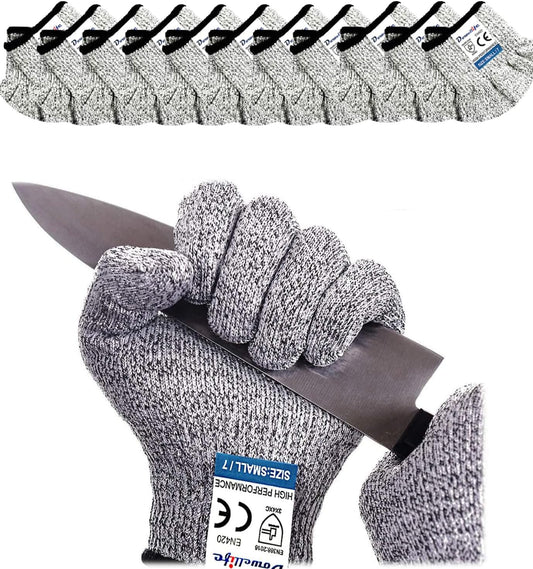 Dowellife Cut Resistant Gloves Food Grade Level 5 Protection, Safety Kitchen Cuts Gloves for Oyster Shucking, Fish Fillet Processing, Mandolin Slicing, Meat Cutting and Wood Carving (X-Large-12 Pairs)