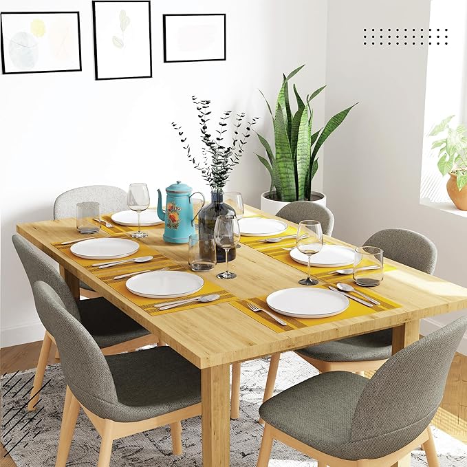 Encasa XO Dining Placemat Set of 6 | Solid Ladder Yellow Color | Fine Ribbed Cotton Table mat | Size 18x13 in |for Dining Table Fall Decoration, Holiday & Christmas Festivals - Machine Washable