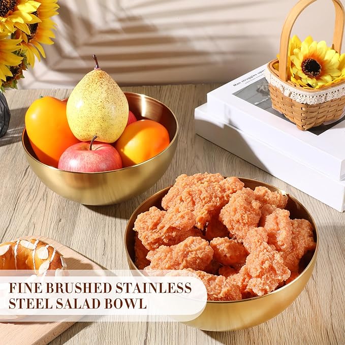 Nuogo 6 Pcs Stainless Steel Gold Mixing Bowls Christmas Gold Esthetician Bowls for Christmas First Holy Communion Wedding Party Facial Cereal Rice Noddle Fruit Cooking Baking Serving