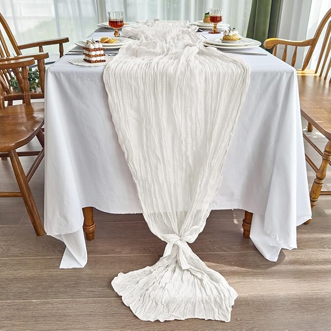 IVAPUPU 4 Pcs Cheesecloth Table Runner - 10ft Ivory White Boho Gauze Cheese Cloth Table Runners for Baby Shower Decoration Wedding Party Summer Garden Farmhouse