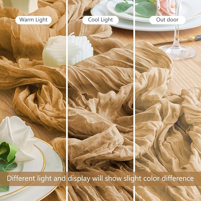 Wokceer Cheesecloth Table Runner 3Pack 10FT Khaki Boho Gauze Cheese Cloth Table Runner for Party Long Rustic Sheer Table Runners for Baby Bridal Shower Wedding Easter Table Decor