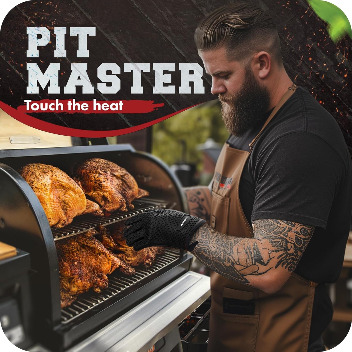 KITCHEN PERFECTION Silicone Smoker Oven Gloves -Extreme Heat Resistant BBQ Gloves -Handle Hot Food Right on Your Smoker Grill Fryer Pit|Waterproof Oven Mitts Grill Gloves |Superior Value Set+3 Bonuses