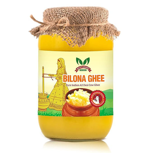 Gavyamart Ghee in Pantry 100% Pure Kankrej A2 Cow Desi Ghee Non GMO - Made Using Traditional Bilona Method Ghee 1 Litre - Glass Ghee jar Pack - A2 Ghee Cow Organic 1000ml