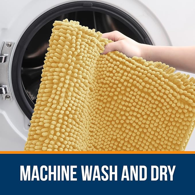 OLANLY Bathroom Rugs 59x20, Extra Soft Absorbent Chenille Bath Rugs, Rubber Backing Quick Dry, Machine Washable Bath Mats for Bathroom Floor, Tub and Shower, Home Decor Accessories, Yellow