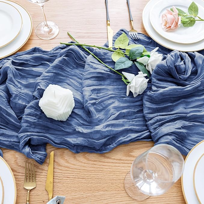 Wokceer Cheesecloth Table Runner 6Pack 10FT Blue Christmas Gauze Cheese Cloth Table Runner for Party Long Rustic Sheer Table Runners for Baby Bridal Shower Wedding Easter Table Decor
