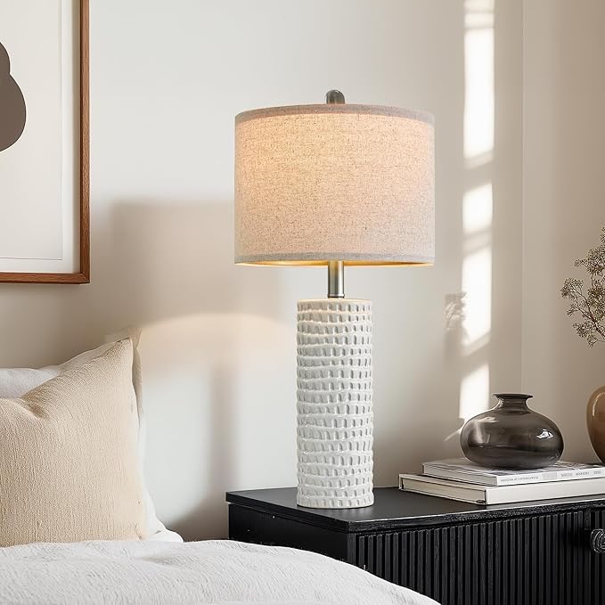 PORTRES 24" Modern Ceramic White Table Lamp Set of 2 for Bedroom Living Room Farmhouse Bedside Lamps Nightstand lamp Desk Lamp for End Table Home Decor